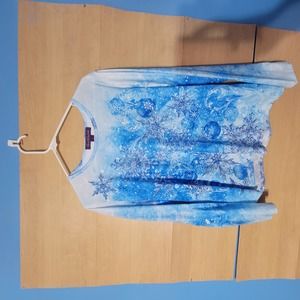 Gloria Vanderbilt | Medium | Blue | Snowflake | Long Sleeve | Chrismas